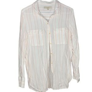 Loft | White & Pink striped button up collard dress shirt | Size Medium